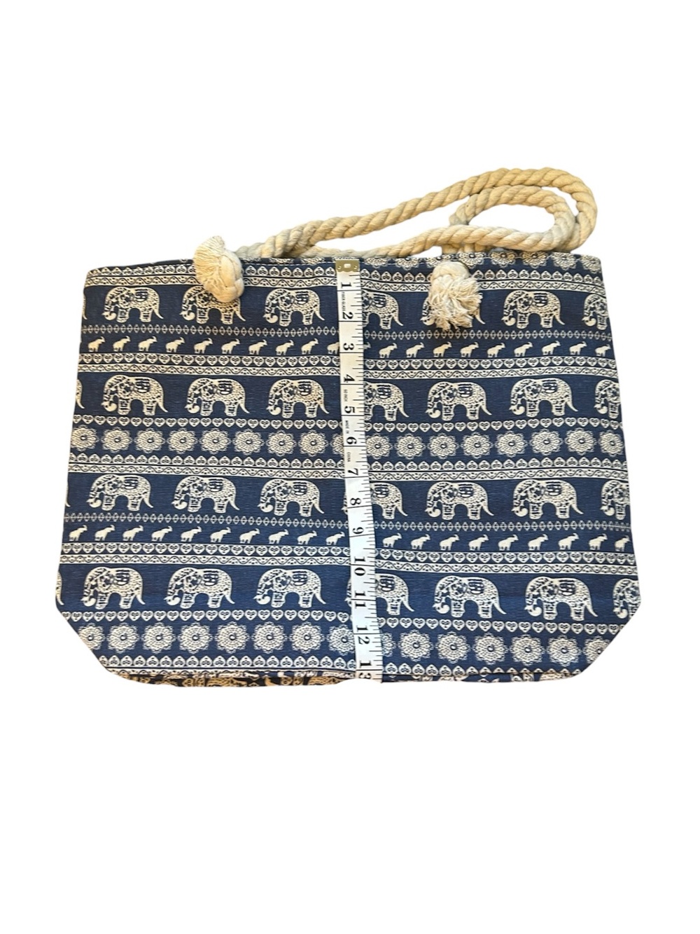 New Navy & Cream Elephant Print Rope-Handle Tote Bag - Picture 3 of 6